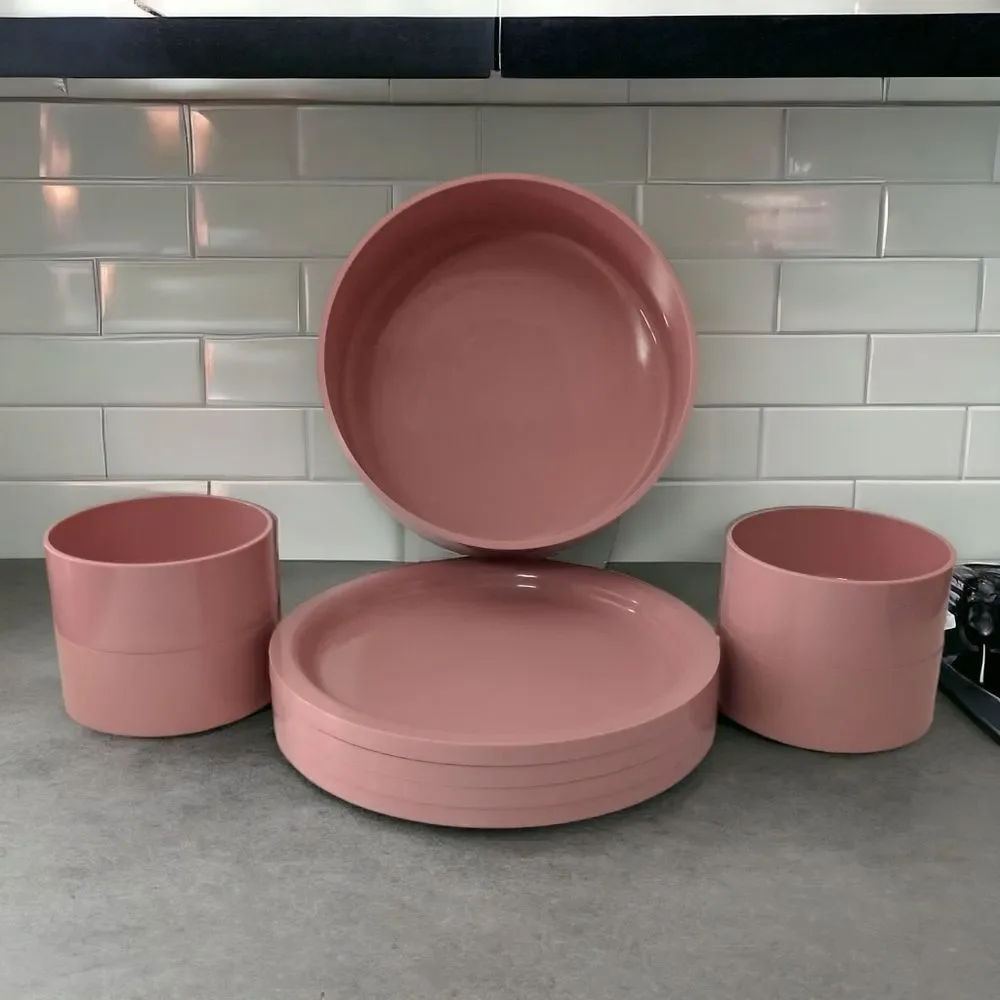 KASEN Melamine Salad Set Pink Large Bowl 4 Small Bowls 4 Plates‎ Peter Pan MCM